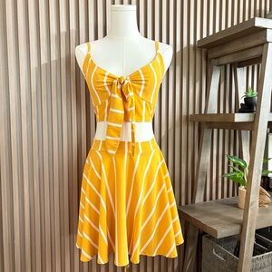 Yellow & White Striped Two-Piece Set – Size Small